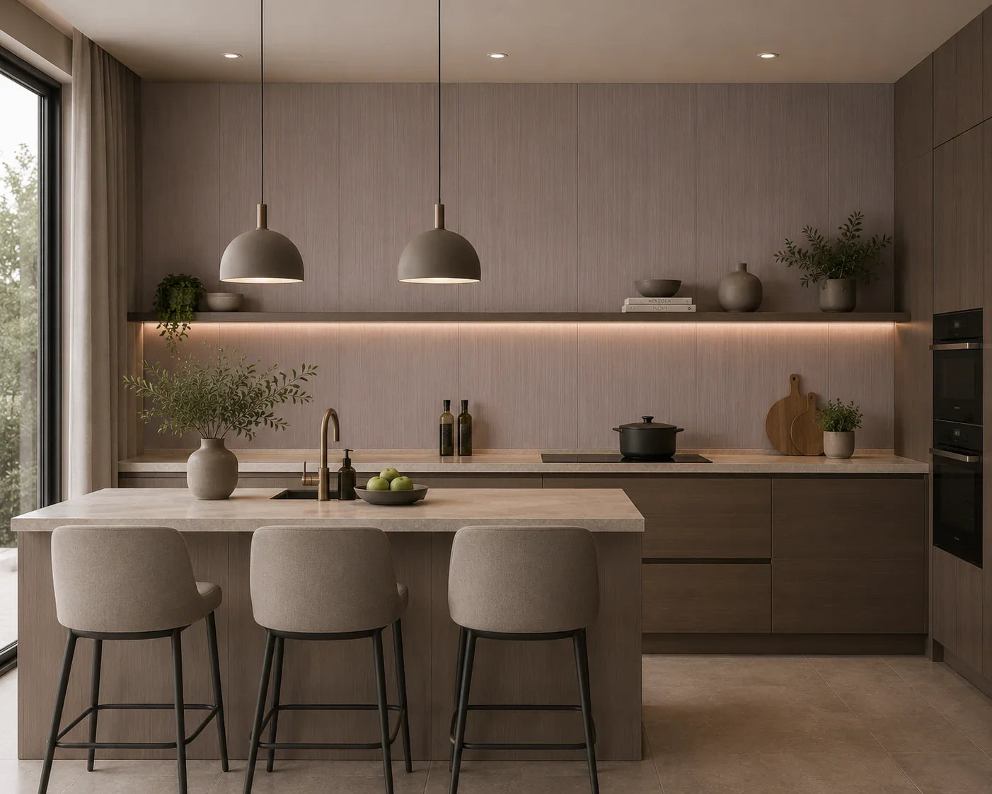 Cashmere Taupe bamboe wandpaneel gemonteerd | Elite Decoration