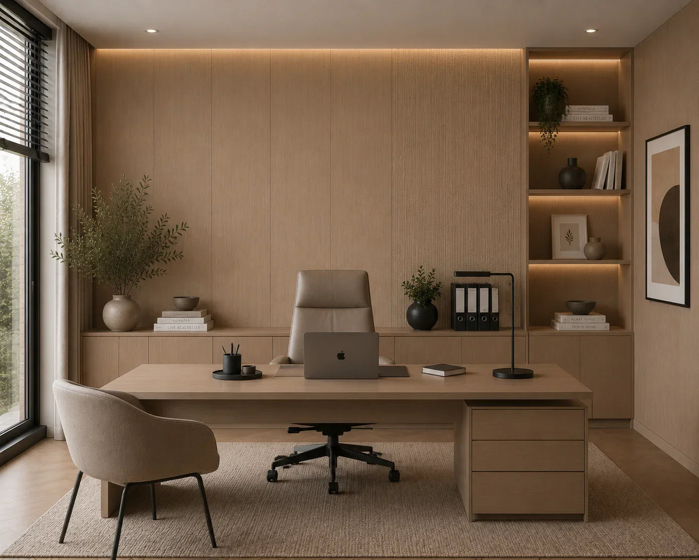 Latte Beige bamboe wandpaneel luxe wandbekleding | Elite Decoration