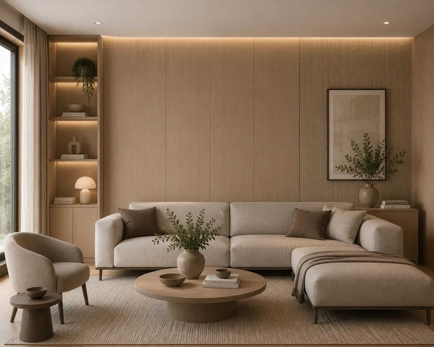 Latte Beige bamboe wandpaneel geweven hout detail | Elite Decoration